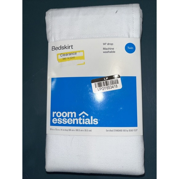 Room Essentials Solid White Modern Tapered Bedskirt - Twin Size - 14" Drop - Picture 1 of 2
